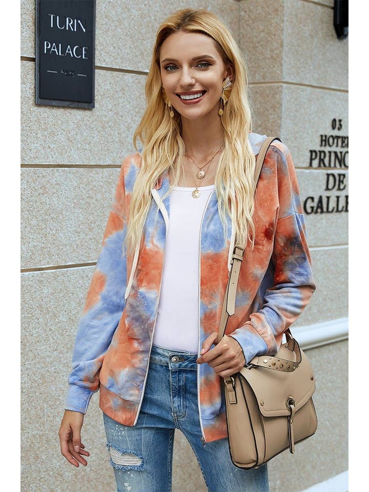 Elings - Wholesale Hoodie – Women's - Trendy Tie Dye Zip Hoodie