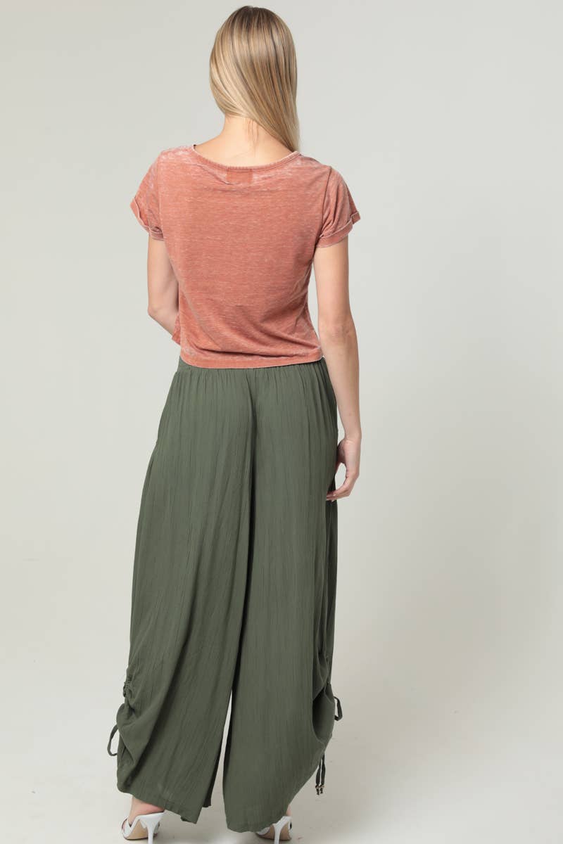 ANGIE - Wholesale Pants - Women's - B3710-ASIS SIDE CINCH WIDE LEG PANTS WITH SMOCKED WAIST AND 18