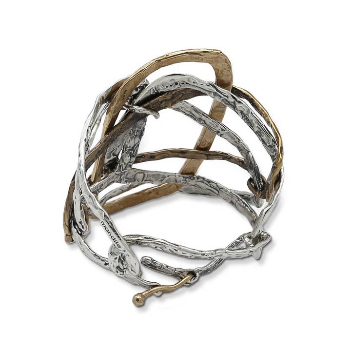 Mandile Gioielli - Wholesale Cuff Bracelet - Rigid bracelet with precious intertwining 925 silver and bronze BA1173