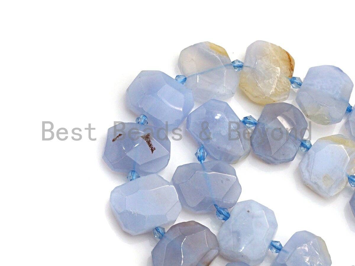 BestBeads&Beyond – wholesale Beads – High Quality Natural Blue Chalcedony Rectangle Faceted Beads, Natural Chalcedony beads, 16x22mm, sku#U6614
