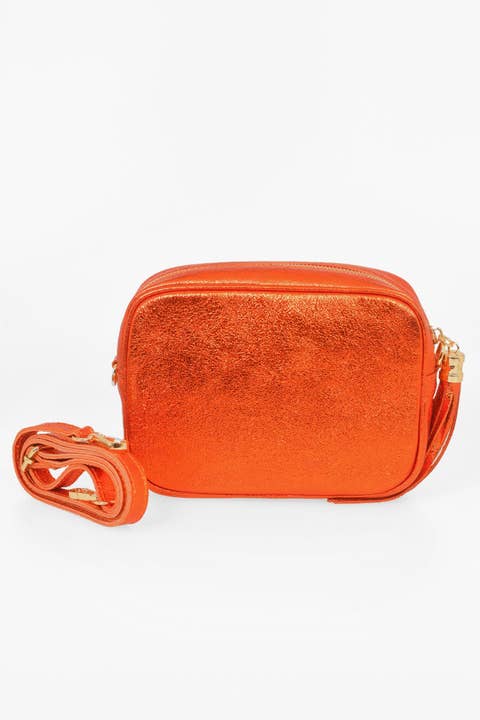 Sarta Pelle – Engroshandel Crossbodytaske - Dame – Beau - Italiensk Læder Crossbody Taske - Orange, Metallisk