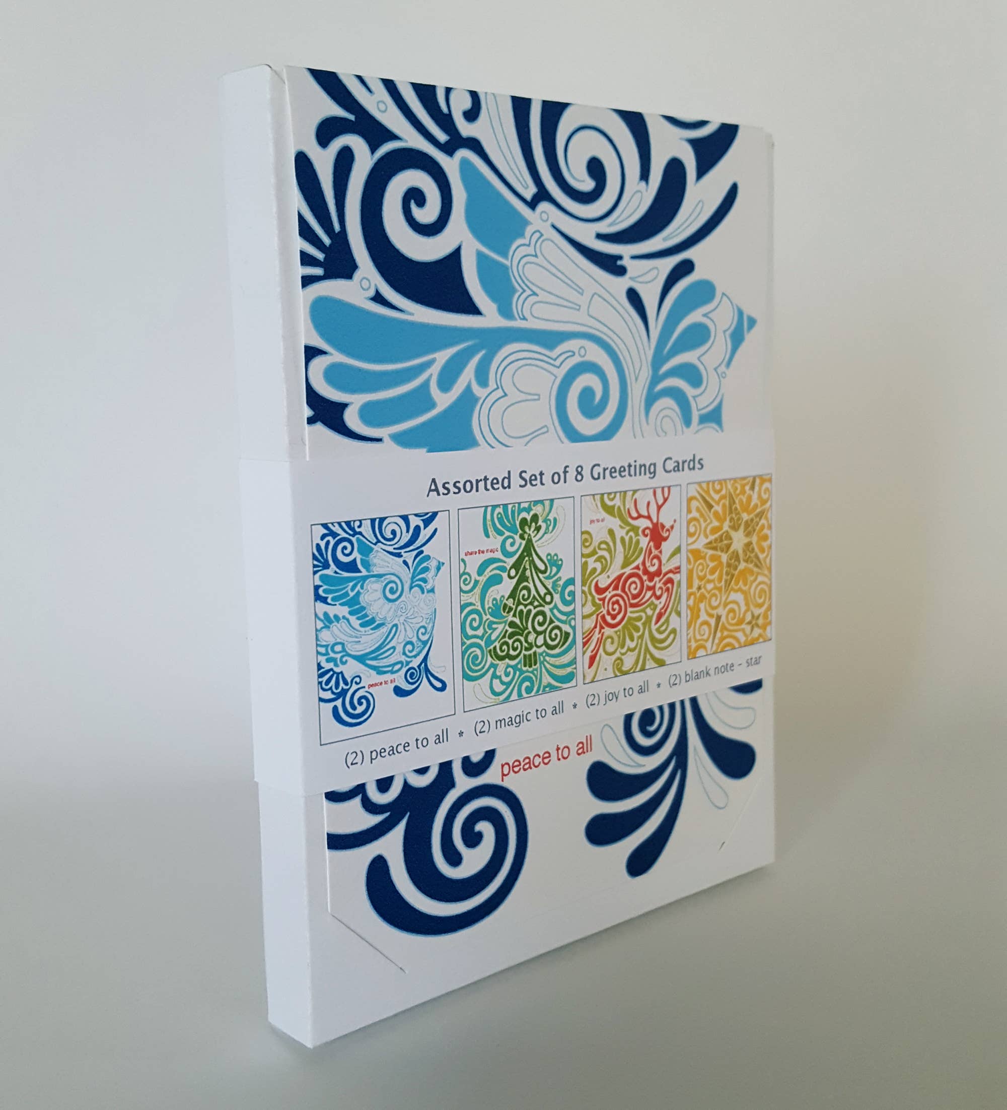 Little Green - Wholesale Christmas Card - Folk Art Swirl Christmas Greeting Card Set of 81