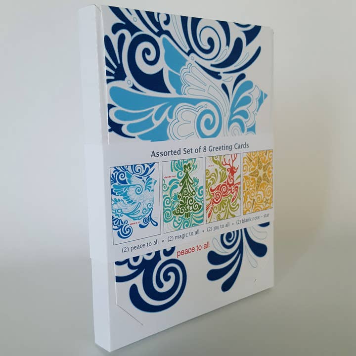 Little Green - Wholesale Christmas Card - Folk Art Swirl Christmas Greeting Card Set of 81