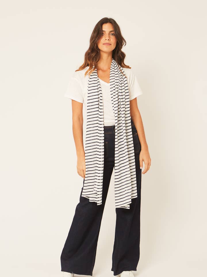 100% Linen Scarf - Nautical Style - Blue and White or Red and White for wholesale by Jac Cadeaux