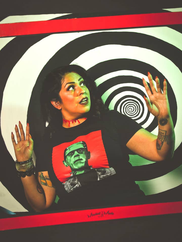 Mischief Made - Wholesale Screen printed t-shirt – Women′s - Frankly My Dear Fitted Tee in Black Made with green rhinesto1