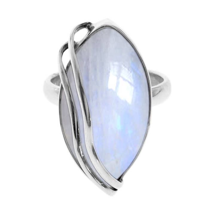 Anel de pedra da lua arco-íris Amy marquis com sobreposição de fio por atacado de Kali Ma Designs - Sterling Silver Jewellery