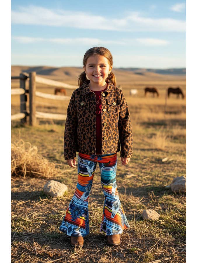 luluclothes - Wholesale Denim Jacket - Kids - Kids Brown leopard printed long sleeve denim jacket DLH2583