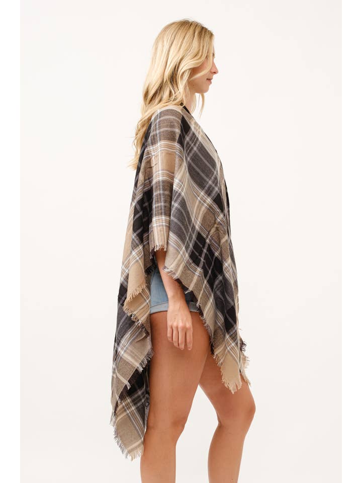 Raj Trading & Imports (USA) Inc. - Wholesale Kimono - Women's - Autumn Plaid Fringe Poncho Kimono Ruana9