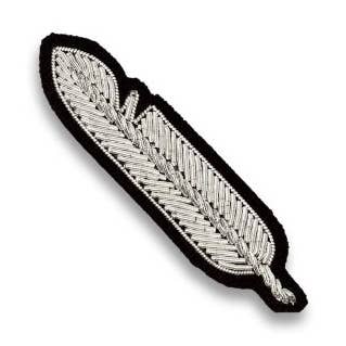 Hand embroidered brooch - Small Silver Feather for wholesale by Macon & Lesquoy