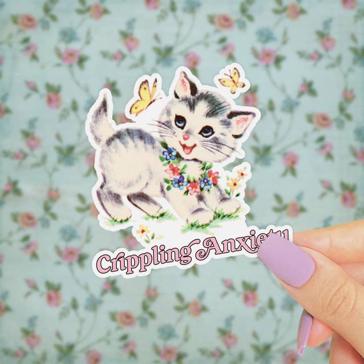 Pretty Toxic Stickers - Wholesale Sticker - Retro Kitsch Kitten Sticker - Crippling Anxiety