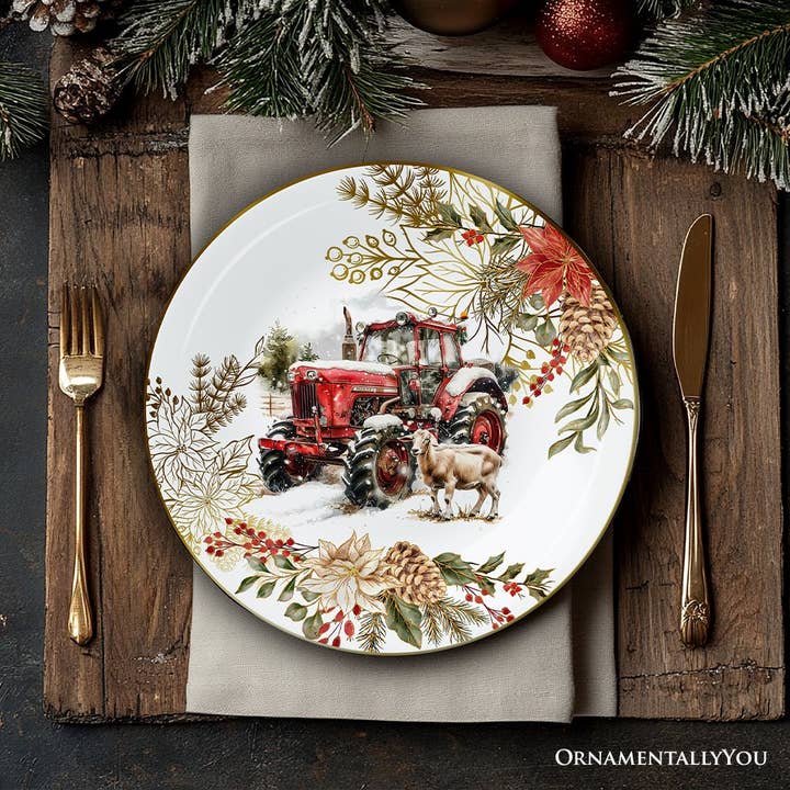 OrnamentallyYou - Wholesale Dinnerware Set - Farmhouse Christmas Set of 4 Plates with Real Gold Elements7