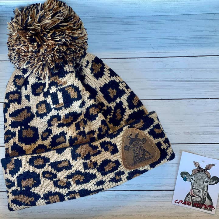 Crazy Heifers Wholesale - Wholesale Beanie - Women's - Leopard Pom Beanies 2