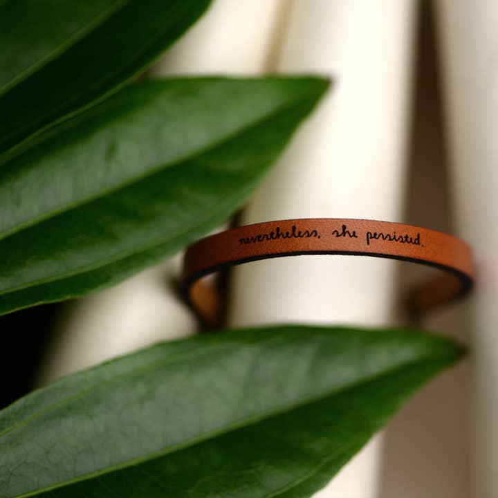 floralee LIVING - Wholesale Bangle Bracelet - nevertheless she persisted Engraved Leather Bracelet1