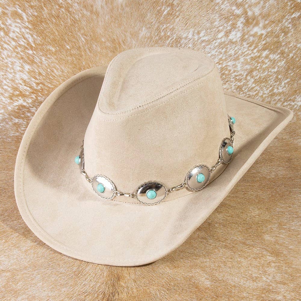 Collections by Fame Accessories - Wholesale Cowboy Hat - Women's - Turquoise Western Concho Chain Cowboy Hat10