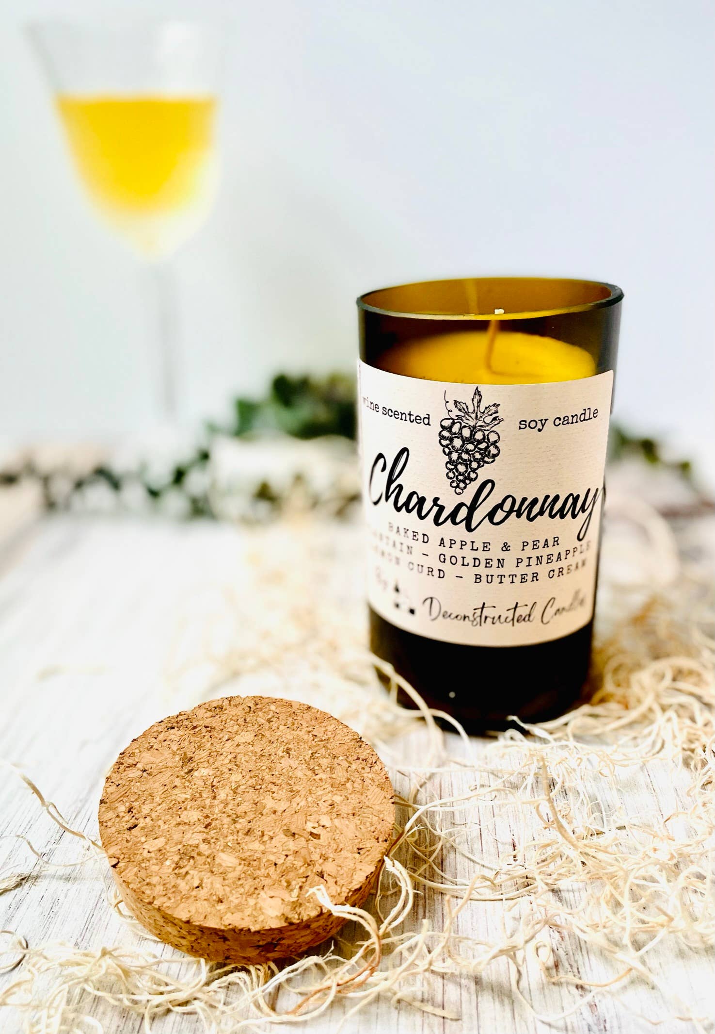 deconstructed candles – Engroshandel Glaslys – Vinflaskelys Korktop duftende af Wine Expert Soy Wax15