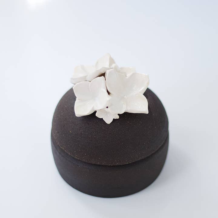 Erica Moore Pottery - Wholesale Decorative Jar - Charcoal Blossom Lidded Jar2