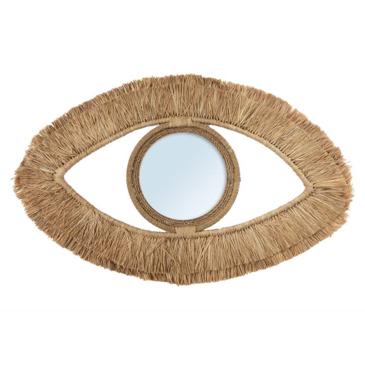 Bazar Bizar Living – wholesale Väggspegel – Raffia ögonspegel - Naturlig - M