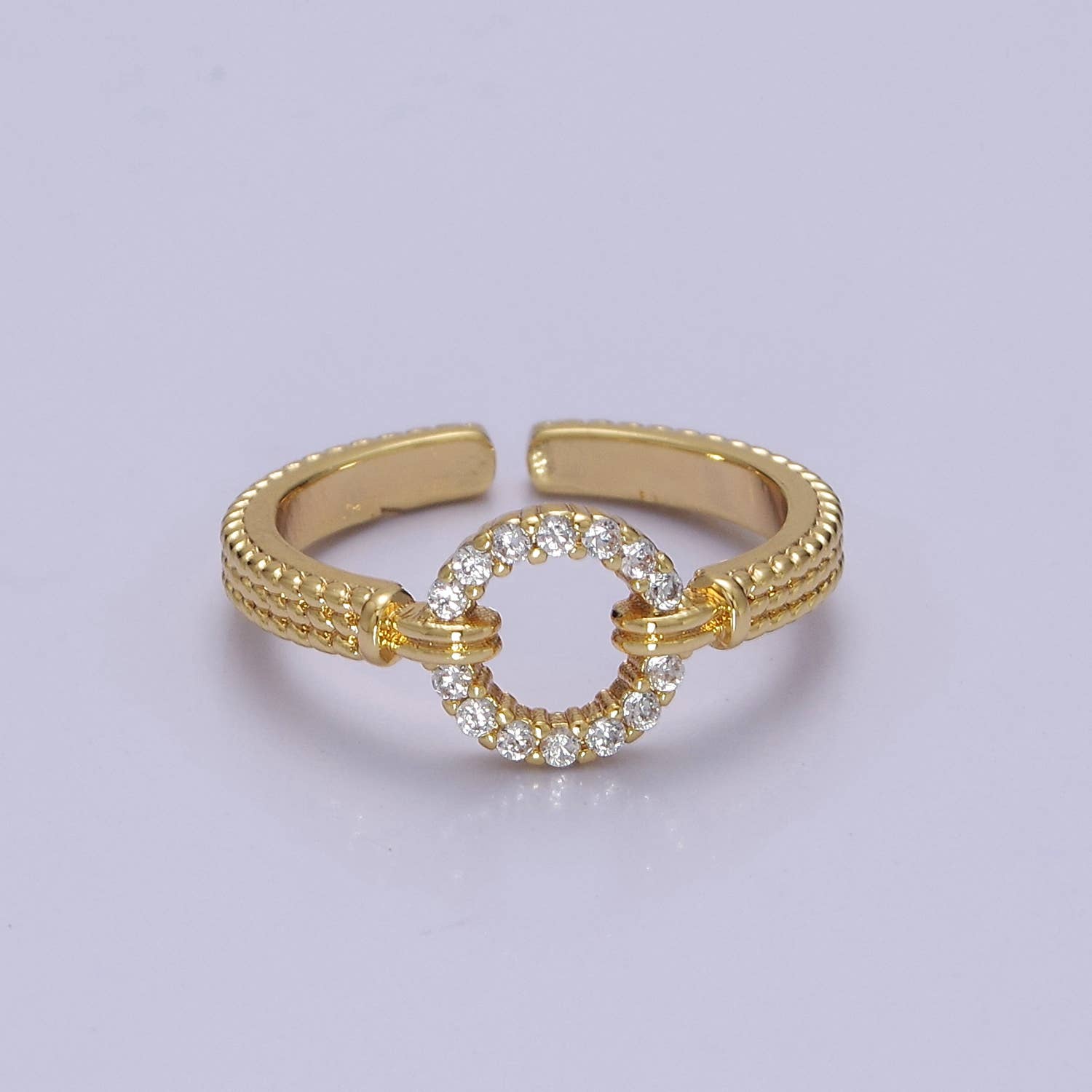 Aim Eternal - Wholesale Multi-stone ring - Micro Pave Geometric Round Shape Gold Open Ring O2071
