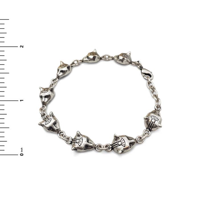 Discoveries, Inc. - Wholesale Link & Chain Bracelet - Egyptian Cat Head Link Bracelet - Silver - Bastet Goddess2