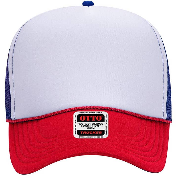 Wholesale Accessory Market - Wholesale Trucker Hat - Unisex - OTTO Red, White, & Blue Foam Front Mid Profile Trucker Hat