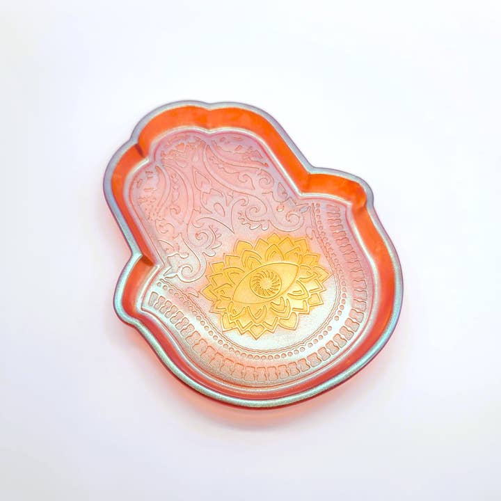 Slightly Askew Art - Wholesale Jewelry Dish - Hamsa Hand Trinket Dish - Made with Resin & Color-Shift Mica22