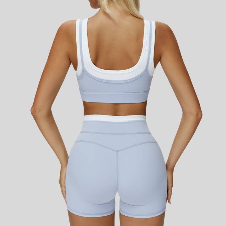 WONDERXFANS - Wholesale Activewear Set - Women's - Contrast color sports bra + sports shorts 2-piece set9