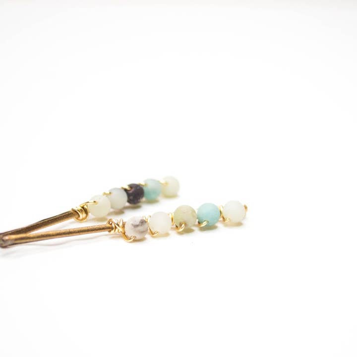 Wire Wrapped Matte Amazonite Hairpins Barrettes for wholesale by Miss Penny Lane