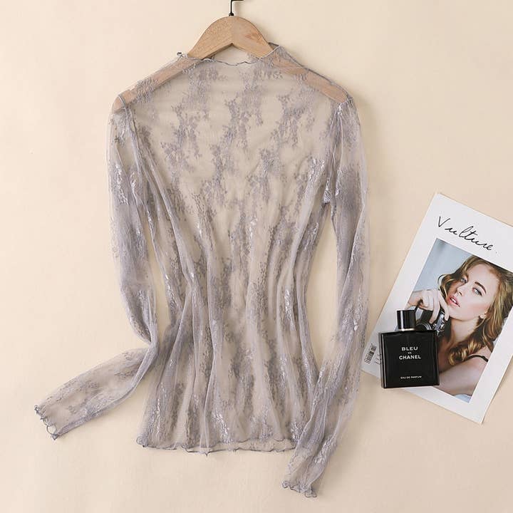 ACCITY - Wholesale Blouse - Women's - Sexy Mesh Blouse - Long Sleeve Lace Top for Women_CWTBLL3619