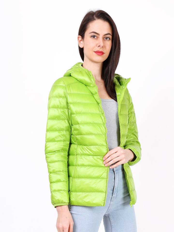 MACMAX LANA lätt huva dunjacka Neon grön för wholesale av MACMAX