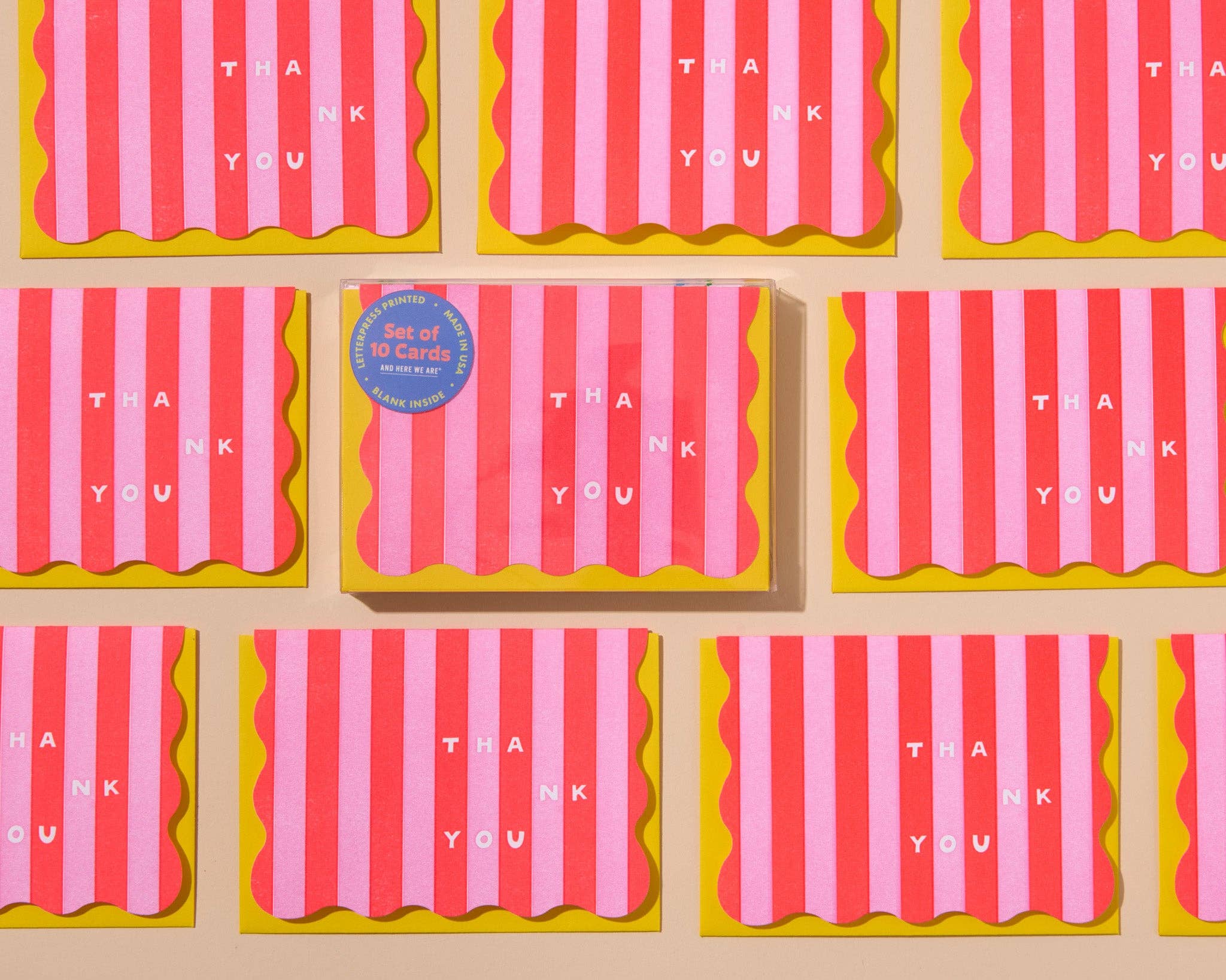 And Here We Are - Wholesale Stationery/Notecard Set - Box Set—Letterpress Thank You Notecards—Cabana Stripe RP 2