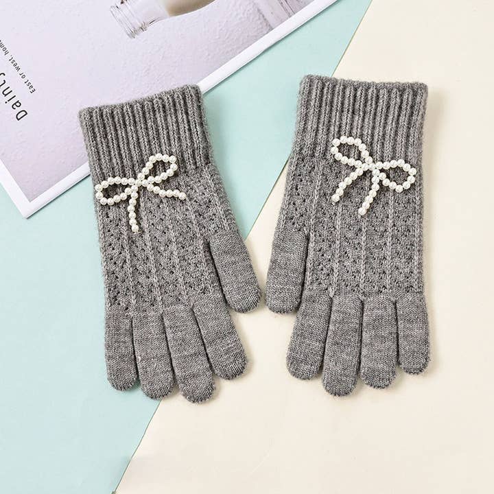 NINEXIS - Wholesale Gloves - Women's - CWAG00586_WOMEN WINTER KNIT BOW PEARL TOUCHSCREEN GLOVES5