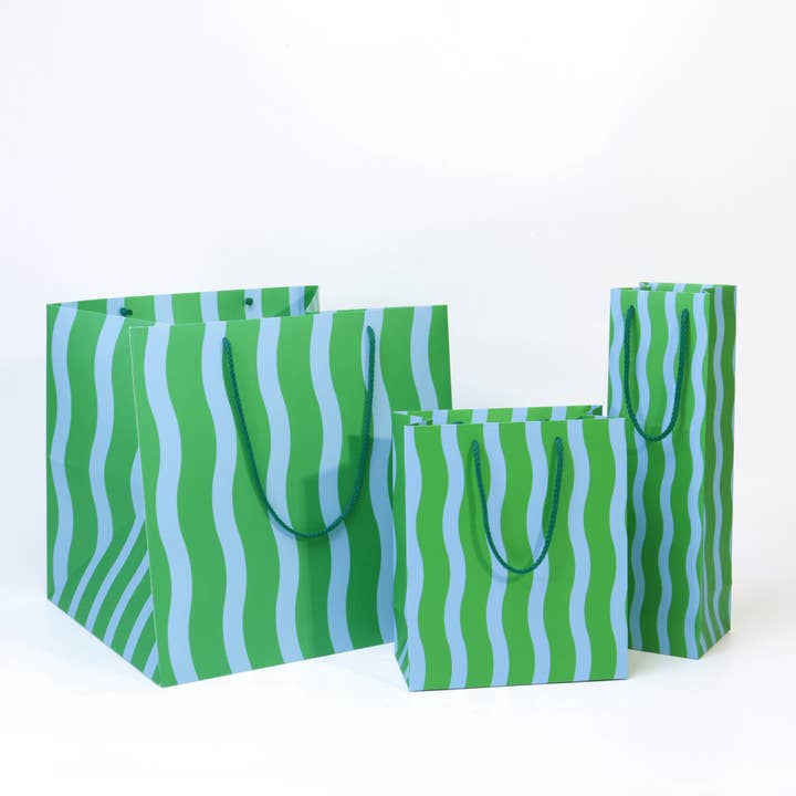 The Social Type - Wholesale Gift bag - Green/Aqua Fussy Stripe Gift Bag1