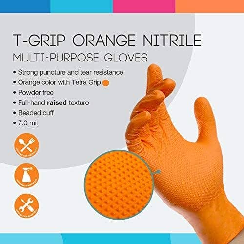 Gloves.com - Vendita all'ingrosso Guanti per pulire - Guanti in nitrile arancione ASAP T-Grip, senza polvere (7 mil), 500 guanti