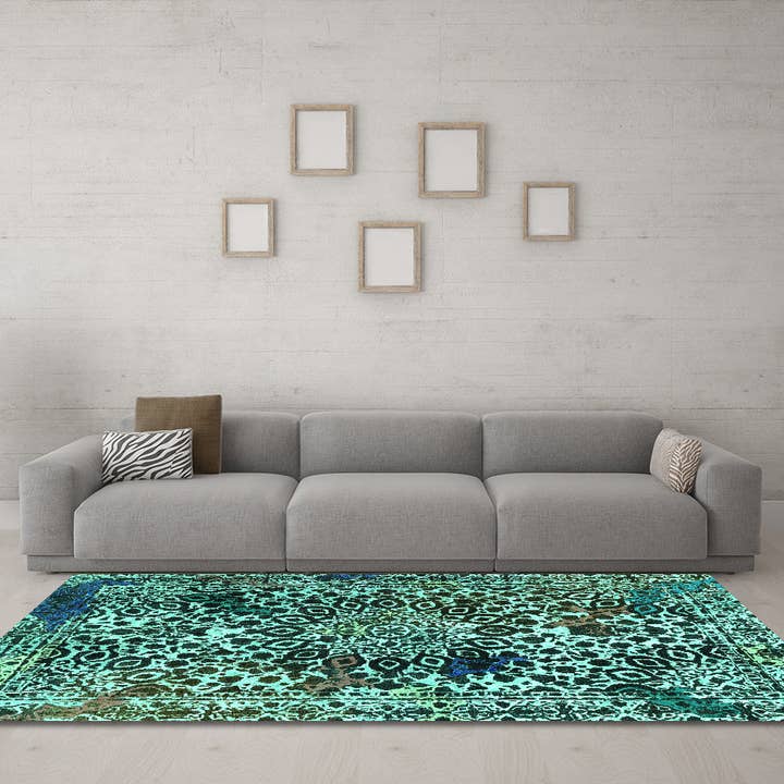 Tapis moderne de couleur turquoise abstraite lavable en machine pour la vente par Ahgly