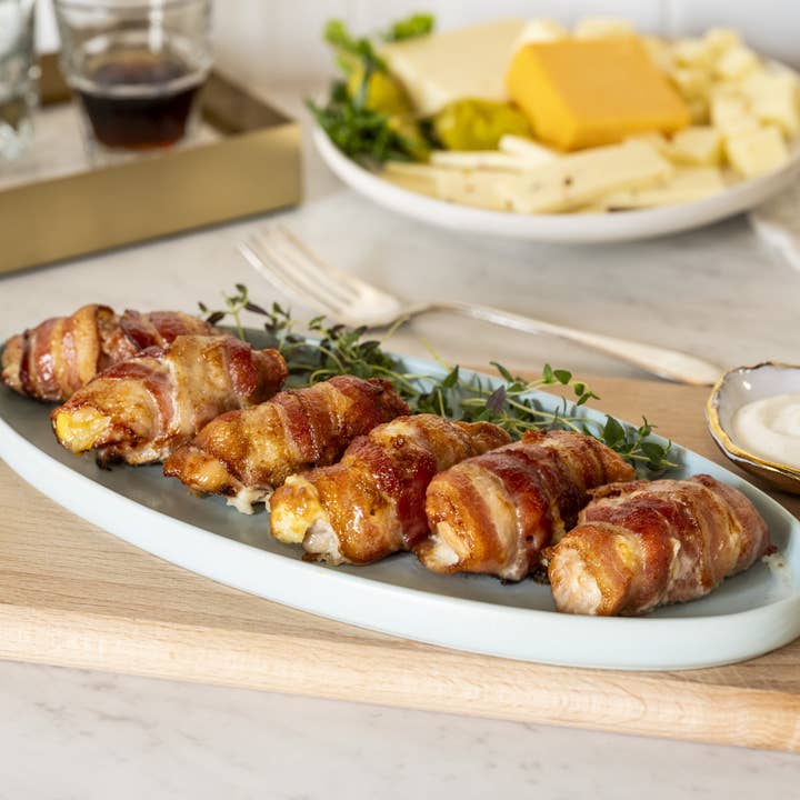Family Farms LLC - Wholesale Chicken - Teasers - Bacon Wrapped Chicken Thigh - Cheddar Cheese