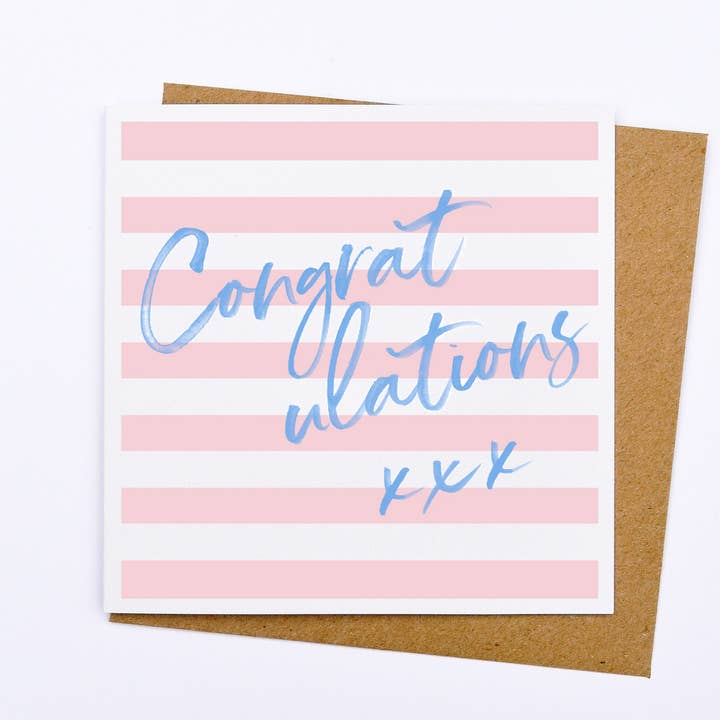 Congratulations Breton Stripe Card - Pink for wholesale by Hands & Hearts