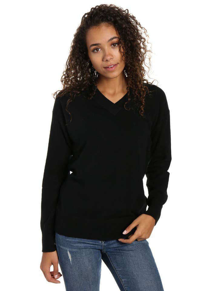 Zainuno Moizni Women's 100% Cashmere Deep V-Neck Sweater for wholesale by Noble Mount