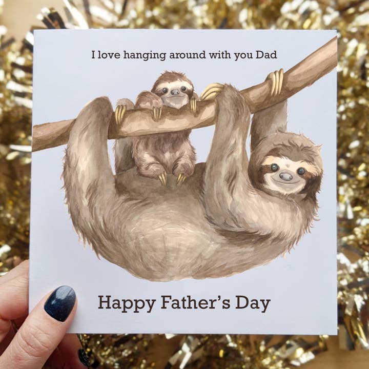 Biglietto di auguri per la festa del papà Sloth, 15,2 x 15,2 per la vendita all'ingrosso da parte di Emily Mei