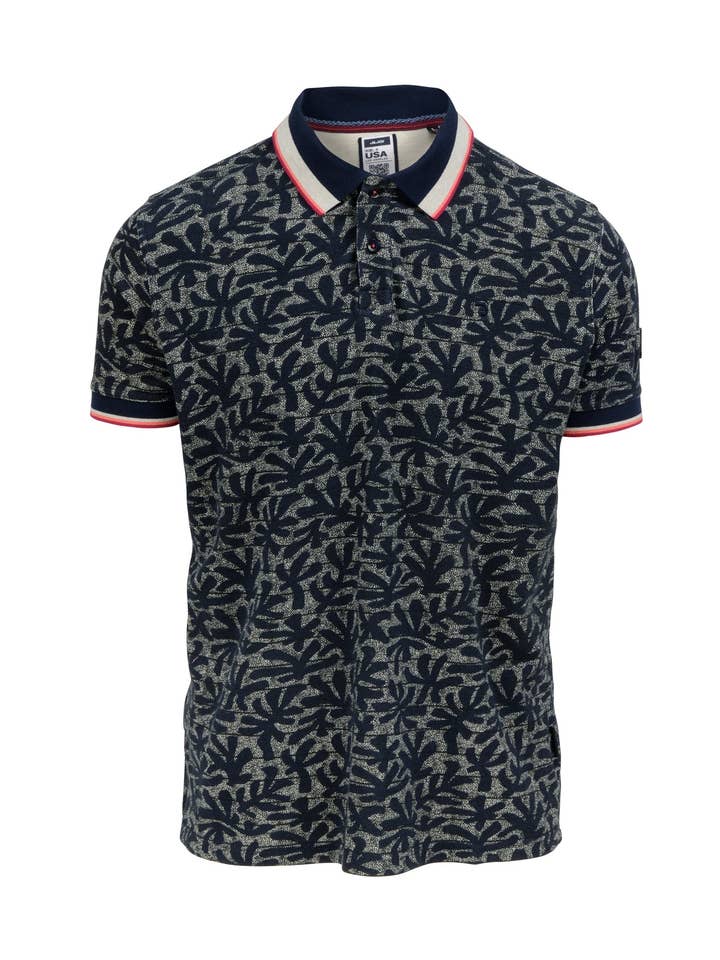 Polo azul marino con estampado de corales para hombre para venta al por mayor de J&JOY