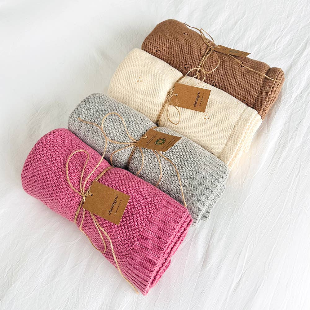 Cheengoo – wholesale Bedding blanket – Kids & Baby – Organic Knit Baby Blanket - Raspberry (moss stitch) 1