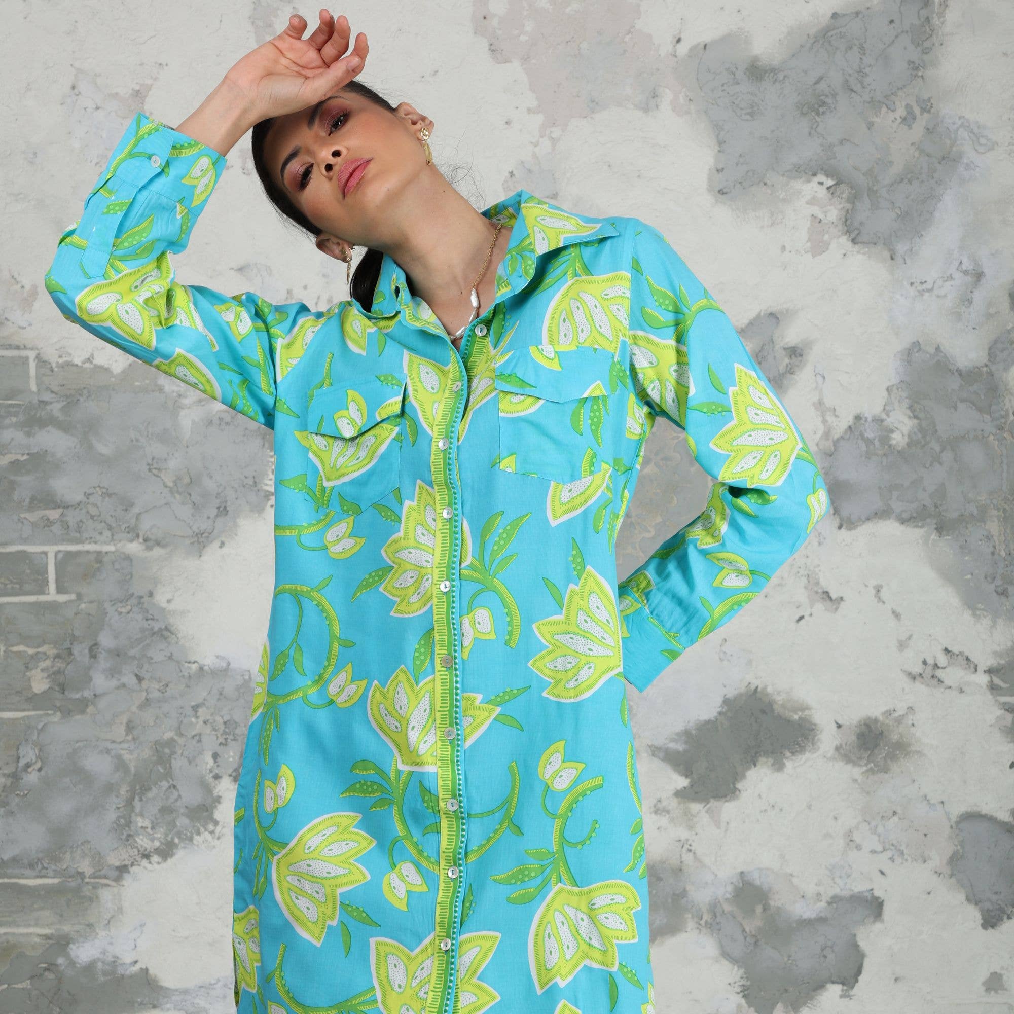 Avani Del Amour – Vestido - Mulher por atacado – Vestido camisa de manga longa com estampa floral 405610