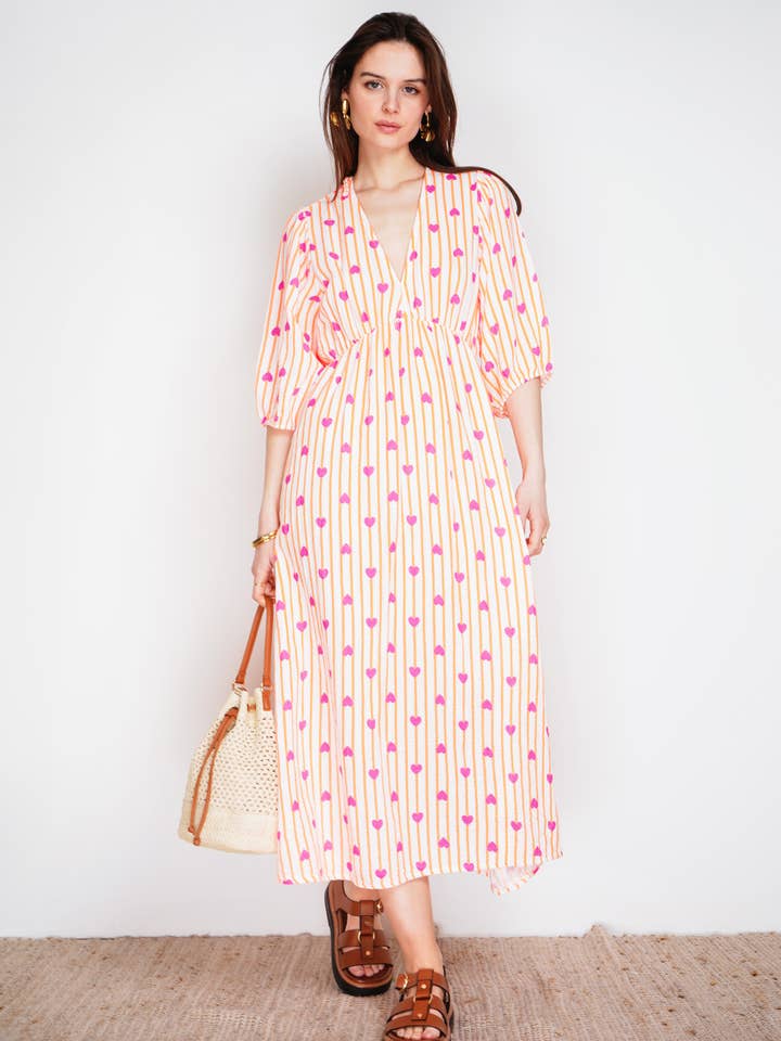 NOELINE - Wholesale Dress - Women's - Printed cotton gauze dress 2394-HEART
