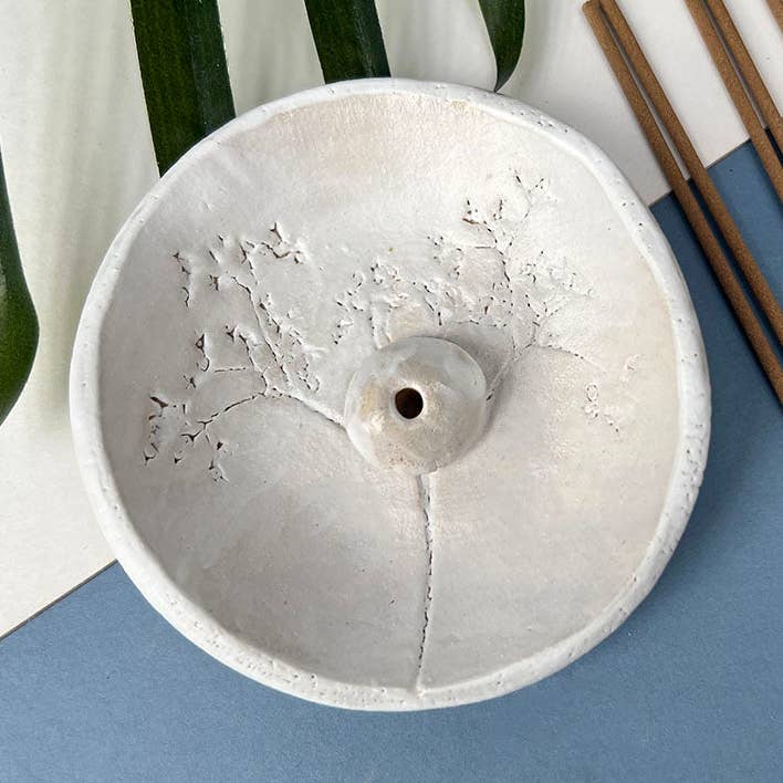 White Wild Flower Incense Dish for wholesale by Juliet Reeves Designs