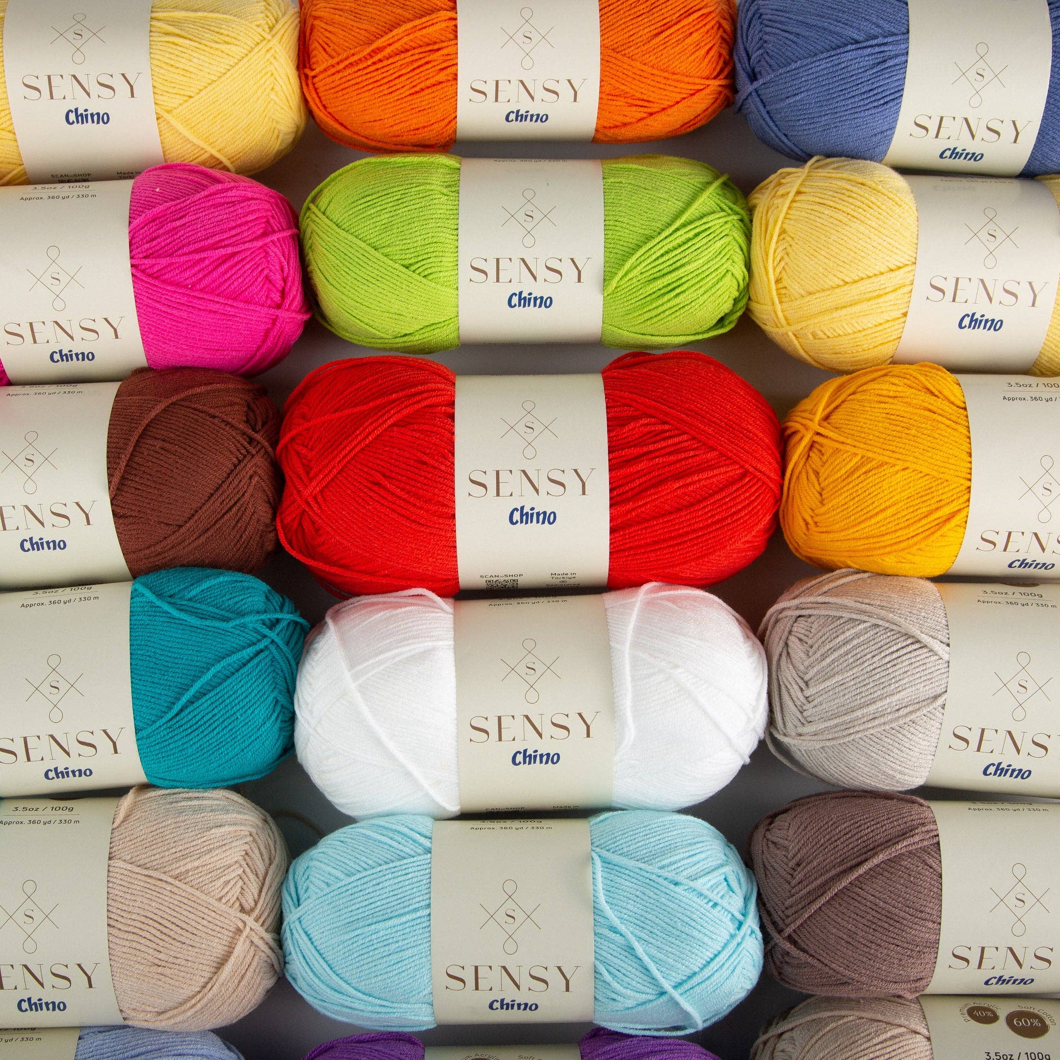 Sensy - Wholesale Yarn - Sensy Chino Soft Cotton Yarn, 3.5 oz, 360 Yards, Gauge 2 Fin45