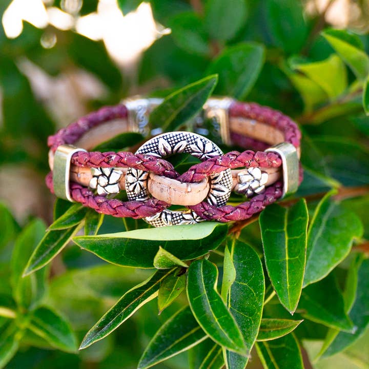 Meninas Bonitas Cork - Venta al por mayor Pulseras tejidas/trenzadas - Pulsera hecha a mano con hilo de corcho rojo natural BR-007-5