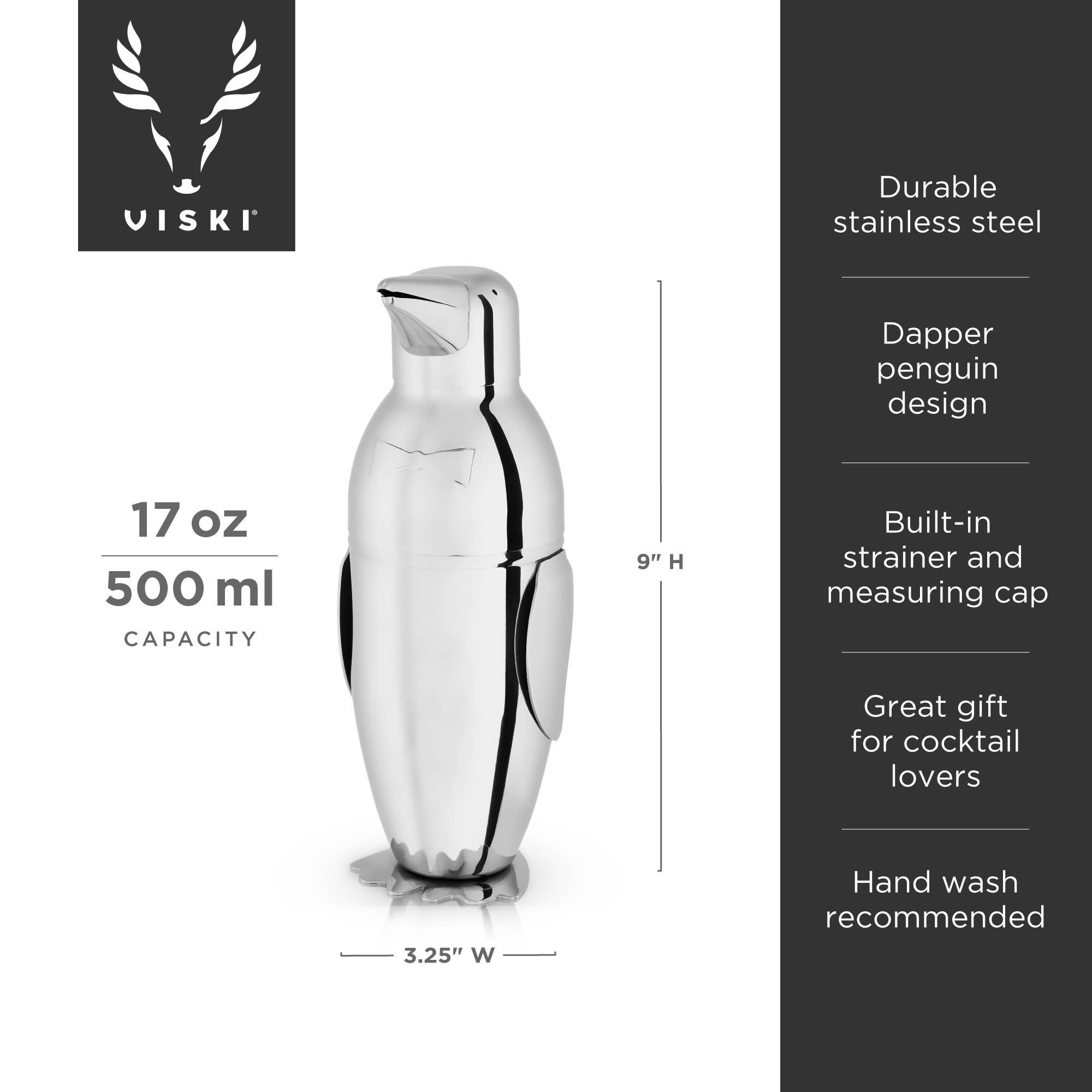 Viski - Wholesale Cocktail Shaker - Irving™ Stainless Steel Penguin Cocktail Shaker6