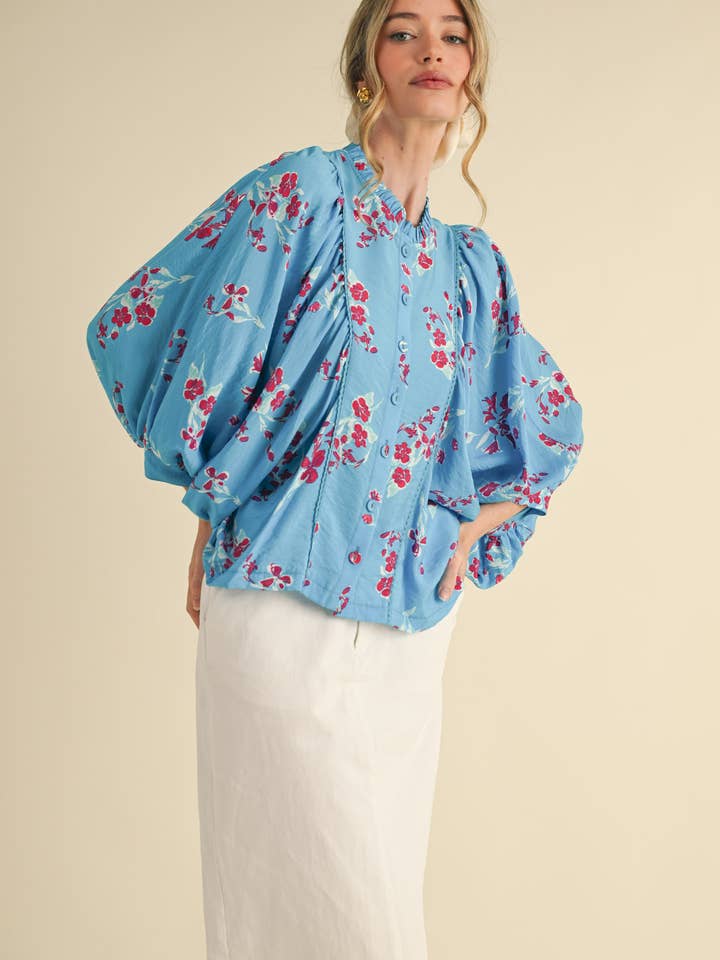 &MERCI - Wholesale Blouse - Women's - EXCLUSIVE PRINT FLORAL DOLMAN SLEEVE BLOUSE MTP3871