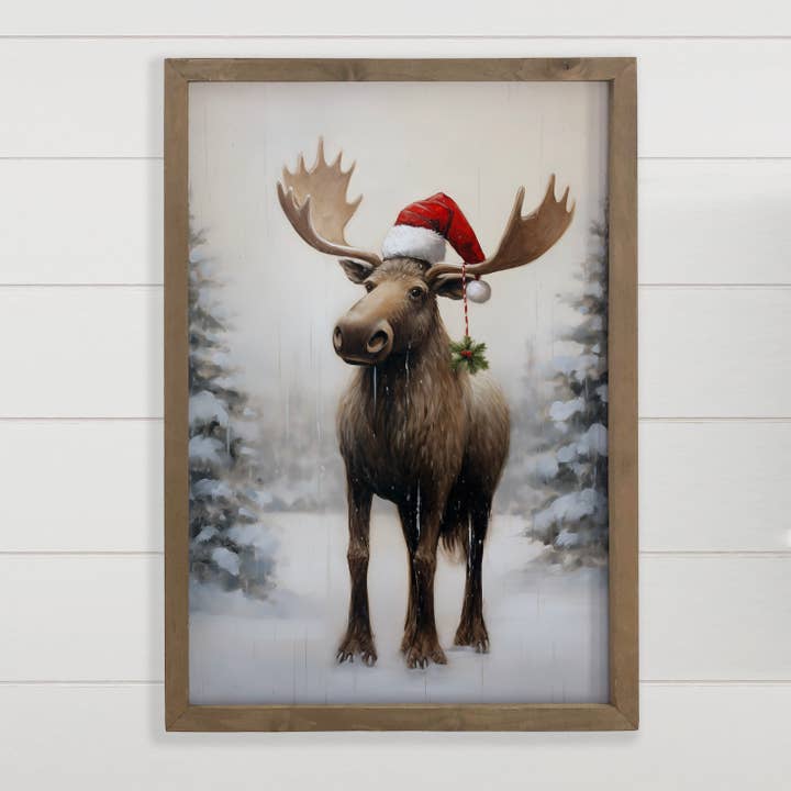 Christmas Moose Santa Hat - Animal Christmas Canvas Art for wholesale by Hangout Home