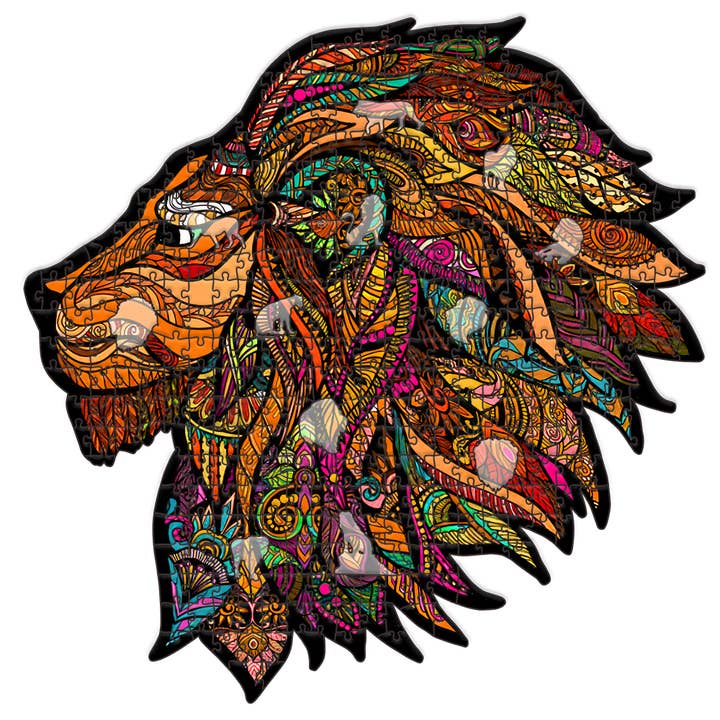 LION wooden jigsaw Puzzle | 23" Whimsies | Animal Totem for wholesale by WAWW Artisanal Wooden Puzzles