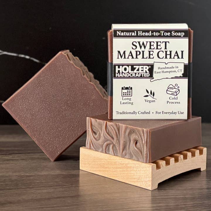 Holzer Handcrafted ® - Wholesale Bar Soap - Handmade Soap Bar | Sweet Maple Bark - Maple Chai + Vanilla Cream Scented | Handcrafted Bar Soap | Natural Cold Process | Vegan | 4.5 oz1